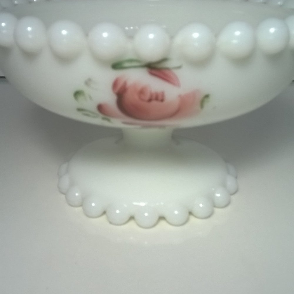 Vintage Milk Glass With Roses Compote/Candy Dish - Picture 3 of 8